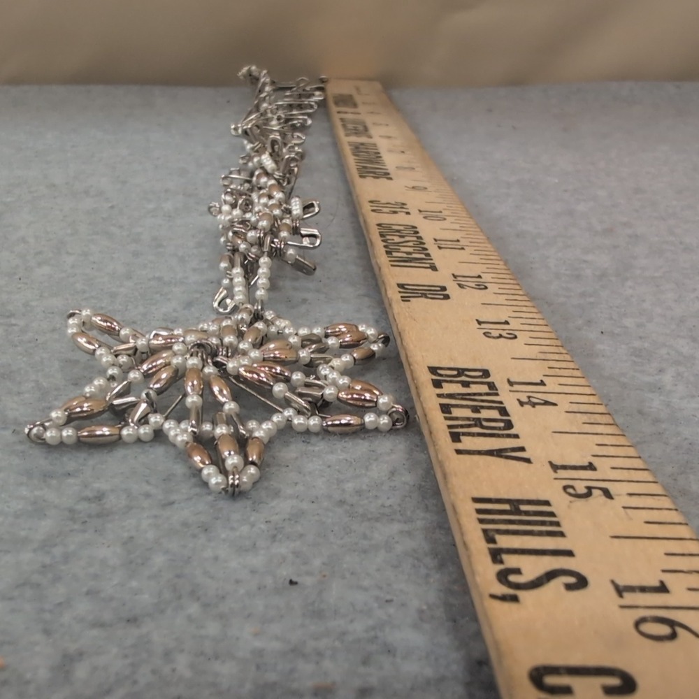 Handmade Star Pendant Necklace Safety Pin Pearl Beads Silver Tone - Picture 2 of 6